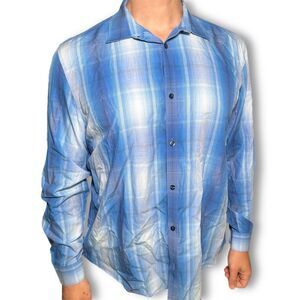 Calvin Klein Blue and White Casual Button Down Shirt